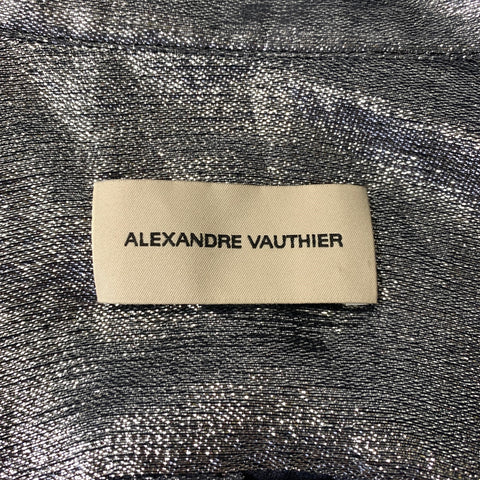 ALEXANDRE VAUTHIER Size M Silver Silk & Polyester Metallic Cropped Shirt