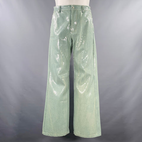 PRIVATE POLICY Size M Blue Clear Sequined Denim Wide Leg Dress Pants