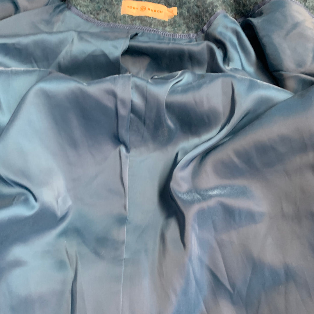 TORY BURCH Size XS Teal Wool Blend Textured Belted Coat