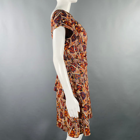 RACHEL COMEY Size M Beige Orange Blue Silk Linen Abstract Boat Neck Dress