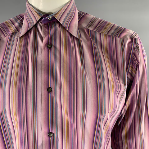 ROBERT GRAHAM Size L Purple Multi-Color Stripe Cotton Blend Long Sleeve Shirt
