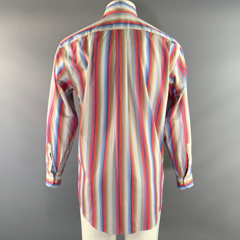 ETRO Size M Tan Red & Blue Stripe Button Up Long Sleeve Shirt