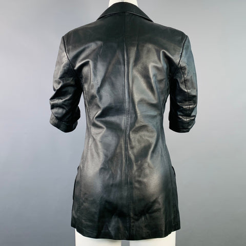 ZEYNEP ARCAY Size 2 Black Leather Lambskin Peak Lapel Jacket Blazer