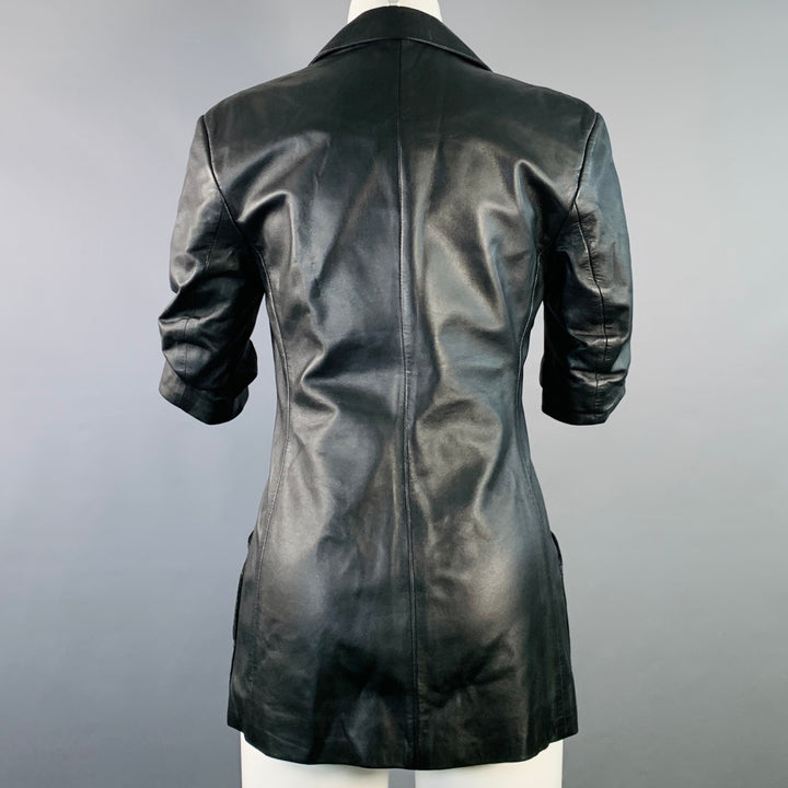 ZEYNEP ARCAY Size 2 Black Leather Lambskin Peak Lapel Jacket Blazer