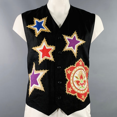 BYBLOS Taille 42 Gilet Col V Lin Noir Étoiles Multicolores