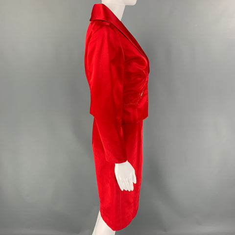 RICHARD TYLER Couture Talla 8 Conjunto de 2 piezas hasta la rodilla con cuentas de rayón de seda roja