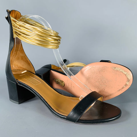 AQUAZZURA Size 8 Black Gold Back Zip Sandals