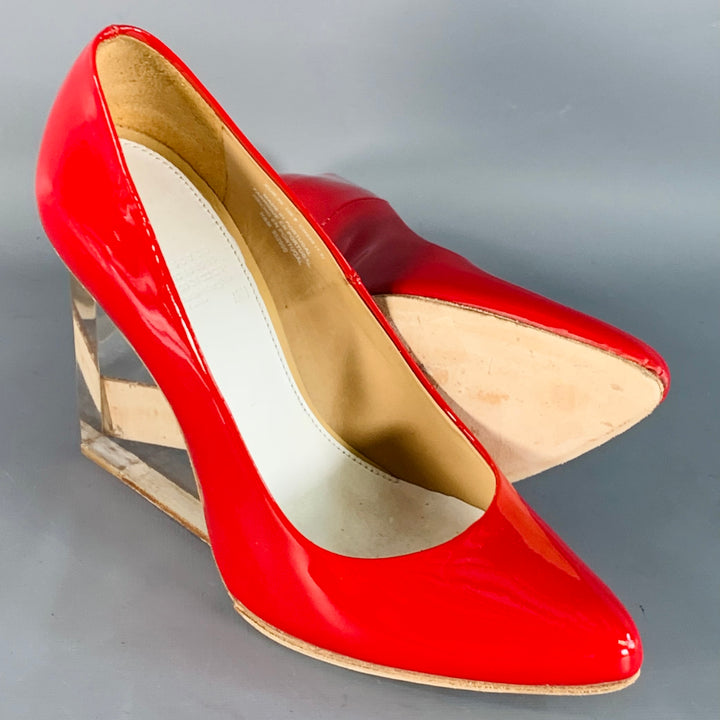 MAISON MARGIELA x H&M Size 9 Red Transparent Patent Leather Wedge Heels Pumps