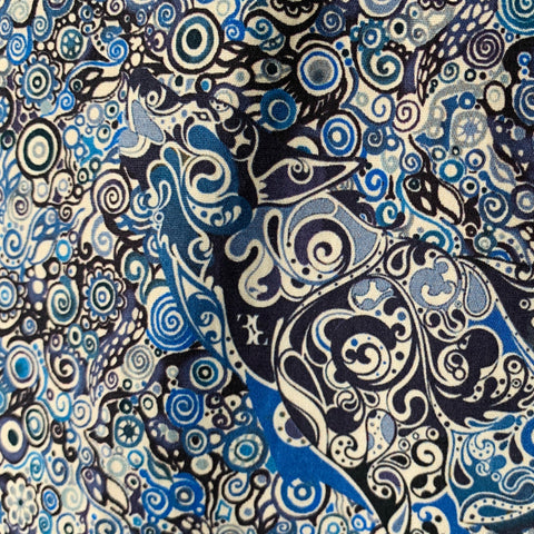 BILLIONAIRE COUTURE Size XL Blue Black White Swirls Wolf Long Sleeve Shirt