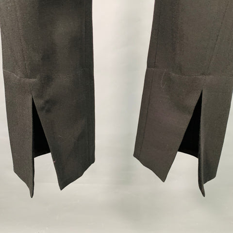 ANN DEMEULEMEESTER Size 8 Black Wool Flat Front Ankle Slit Dress Pants