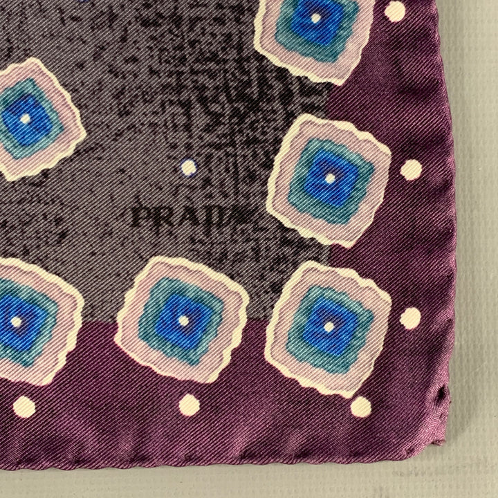 PRADA  Grey Purple Squares Pocket Square