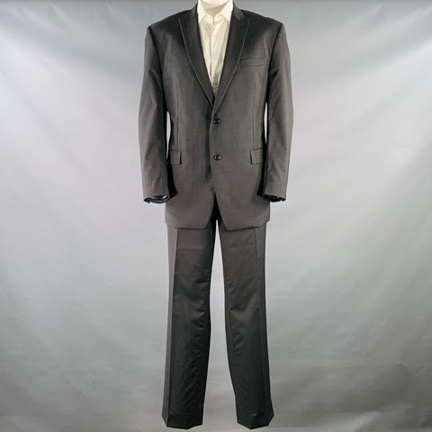 CALVIN KLEIN Size 46 Black White Pinstripe Wool Single Breasted Suit