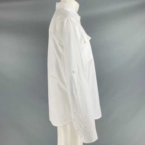BOTTEGA VENETA Size M White Cotton Button Up Roll Tab Long Sleeve Shirt