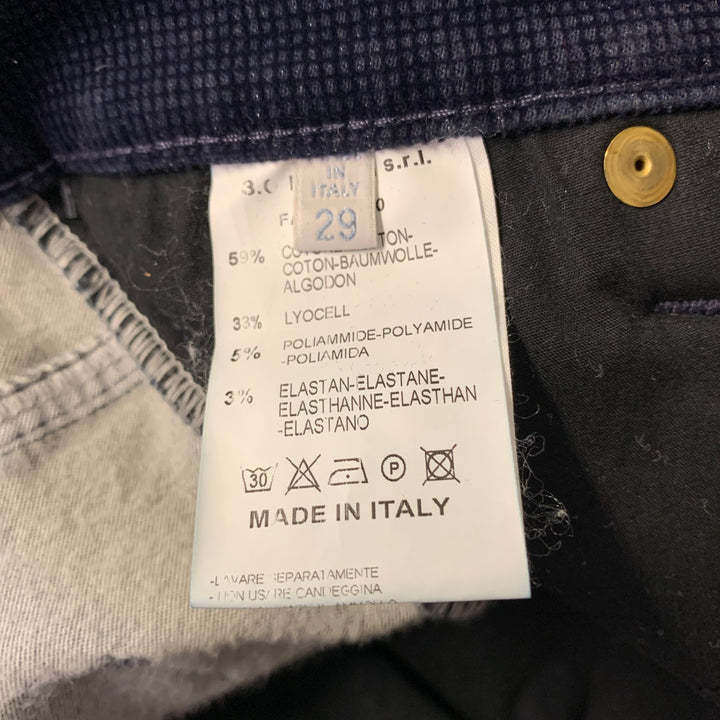 DISMERO Size 8 Navy Cotton Blend Velvet Grid Slim Bootcut Pants
