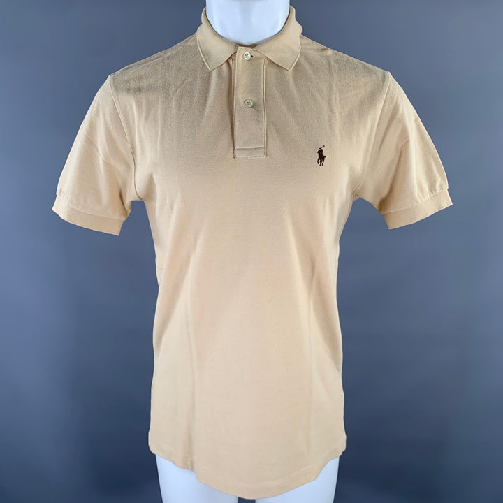 RALPH LAUREN Size S Khaki Yellow Logo Cotton Ribbed Polo