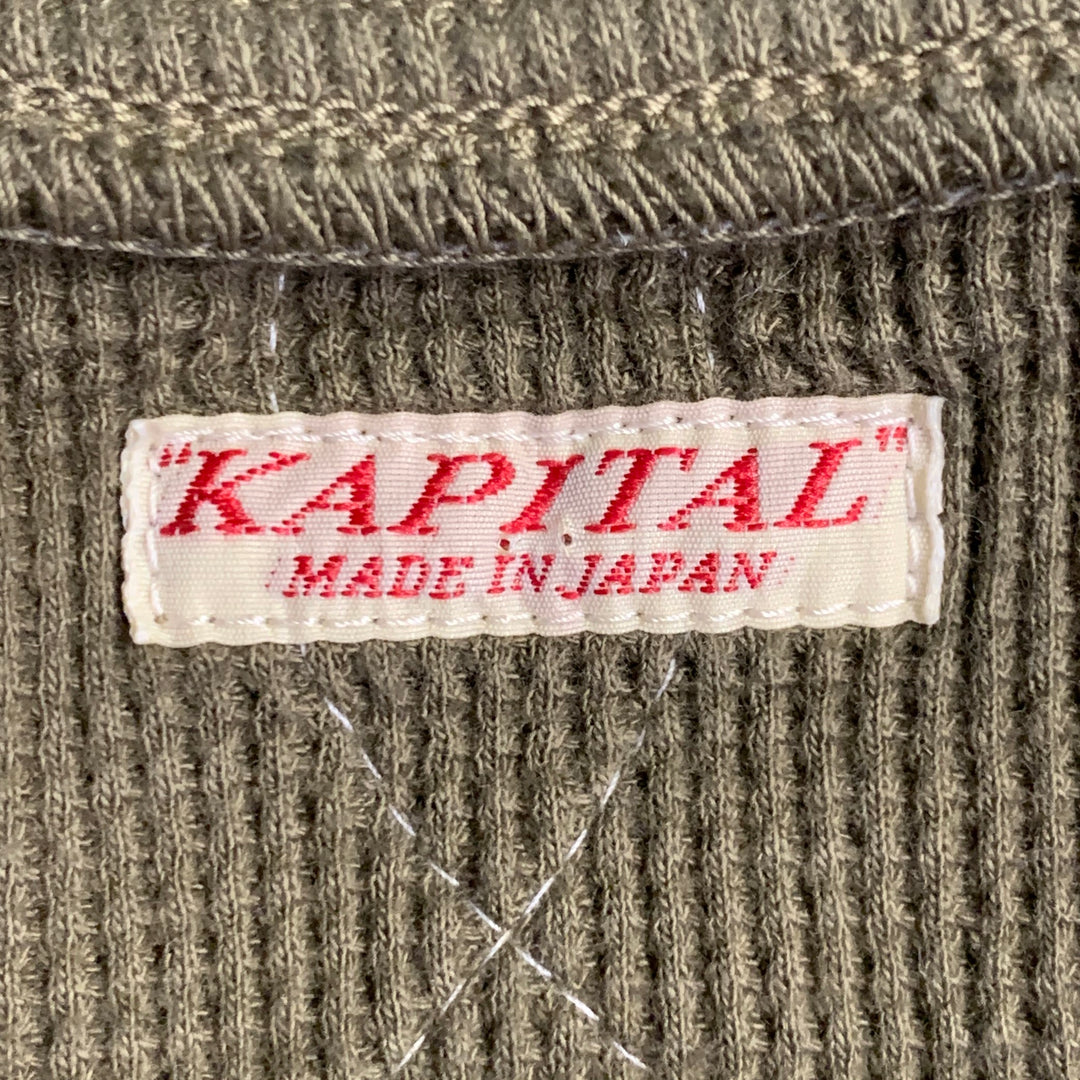 KAPITAL Size XL Olive Green Quilted Cotton Blend Crew Neck Sweatshirt