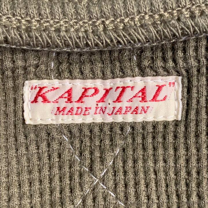 KAPITAL Size XL Olive Green Quilted Cotton Blend Crew Neck Sweatshirt