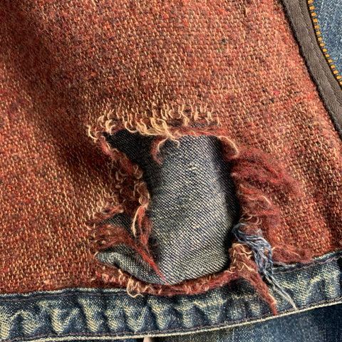BIG MAC 1950s Size L Blue Black Distressed Denim Corduroy Collar Jacket