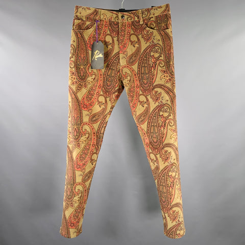 PANTALON CASUAL 5 POCHES PAISLEY MARRON BOURGOGNE VERT TAILLE M NEEDLES