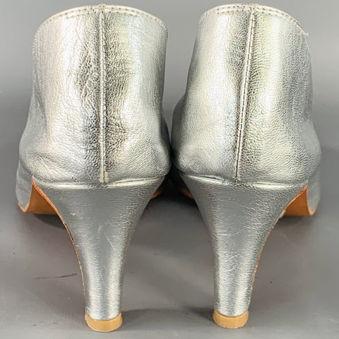 MARTINIANO Size 7.5 Metallic Silver Kidskin Leather Pointed Toe Pumps