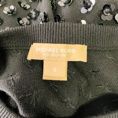 ROBE plissée MICHAEL KORS COLLECTION en laine mérinos noire et sequins, taille S