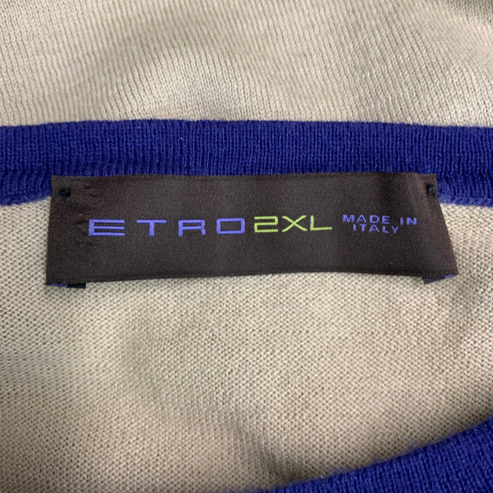 ETRO Size XXL Khaki Knit Cotton Cashmere Crew Neck Pullover