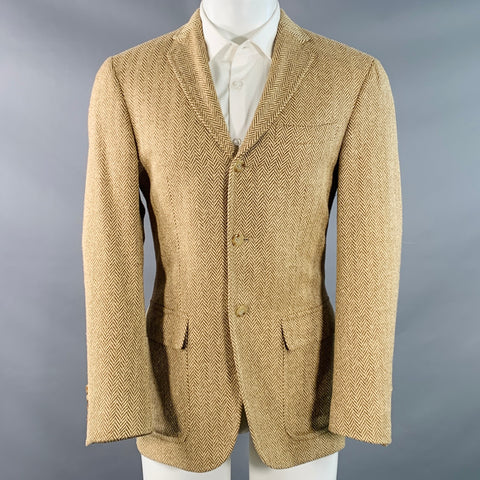 POLO by RALPH LAUREN Size 38 Regular Brown Tan Silk Herringbone Tweed Sport Coat