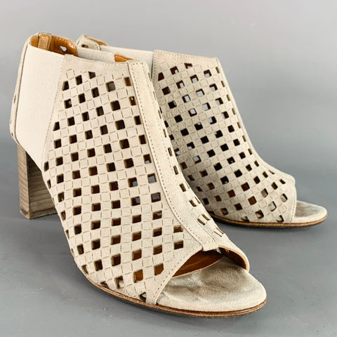 AQUATALIA Size 7.5 Grey Perforated Suede Peep Toe Boots