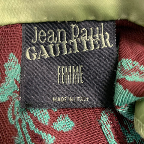 JEAN PAUL GAULTIER Vintage SS96 CYBERBABA Size 12 Burgundy Green Rayon Burnout Open Front Scarf Coat