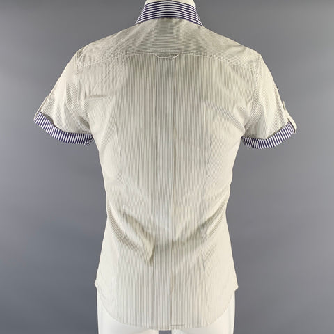 D&G by DOLCE & GABBANA Size XS White Navy Stripe Cotton Short Sleeve Shirt