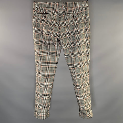 MR TURK Size 32 White Black Glen Check Cotton Blend Flat Front Dress Pants