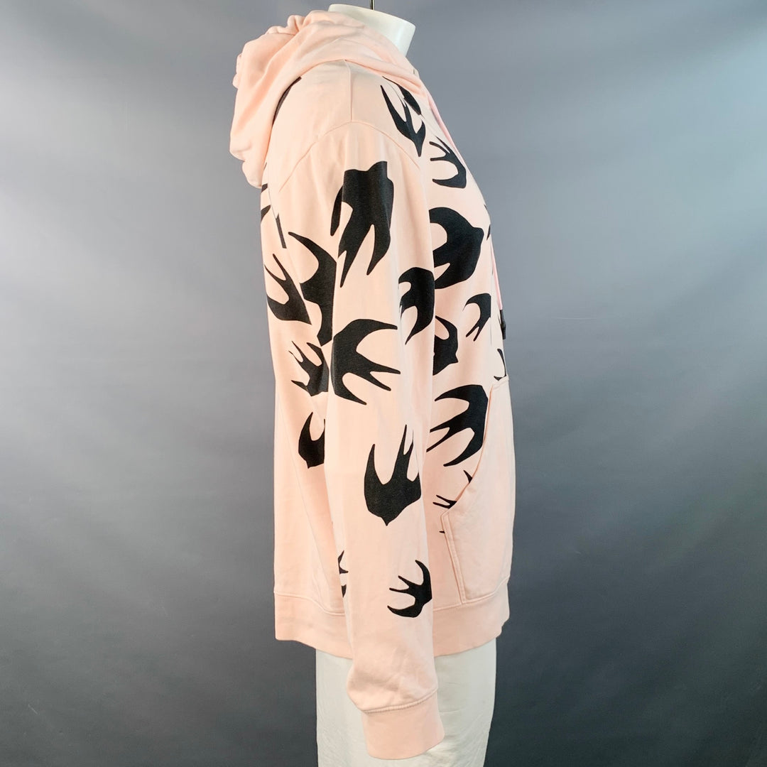 MCQ by ALEXANDER MCQUEEN Size XXL Pink Black Birds Cotton Hooded Sweatshirt