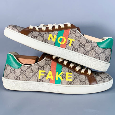 GUCCI Size 8 Fake/Not Brown Multi Color Monogram Canvas Low Top Sneakers