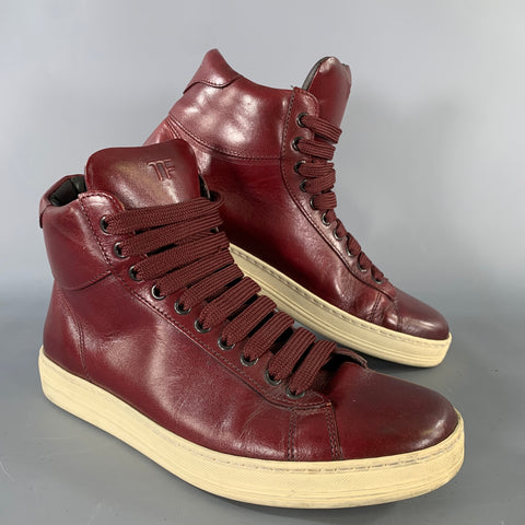 TOM FORD Size 8 Burgundy Leather High Top Lace Up Shoes