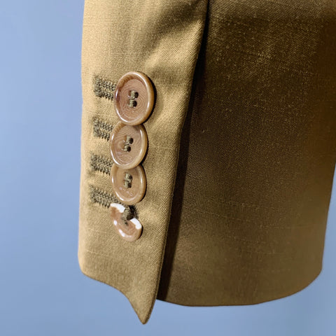 ETRO Size 8 Olive Cotton Blend Ruched Single Breasted Jacket Blazer