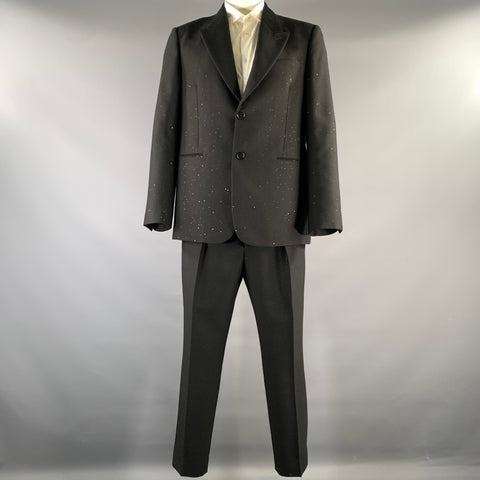 FENDI Chest Size 44 Black Sequined Wool  Polyester Peak Lapel 36 29 Suit