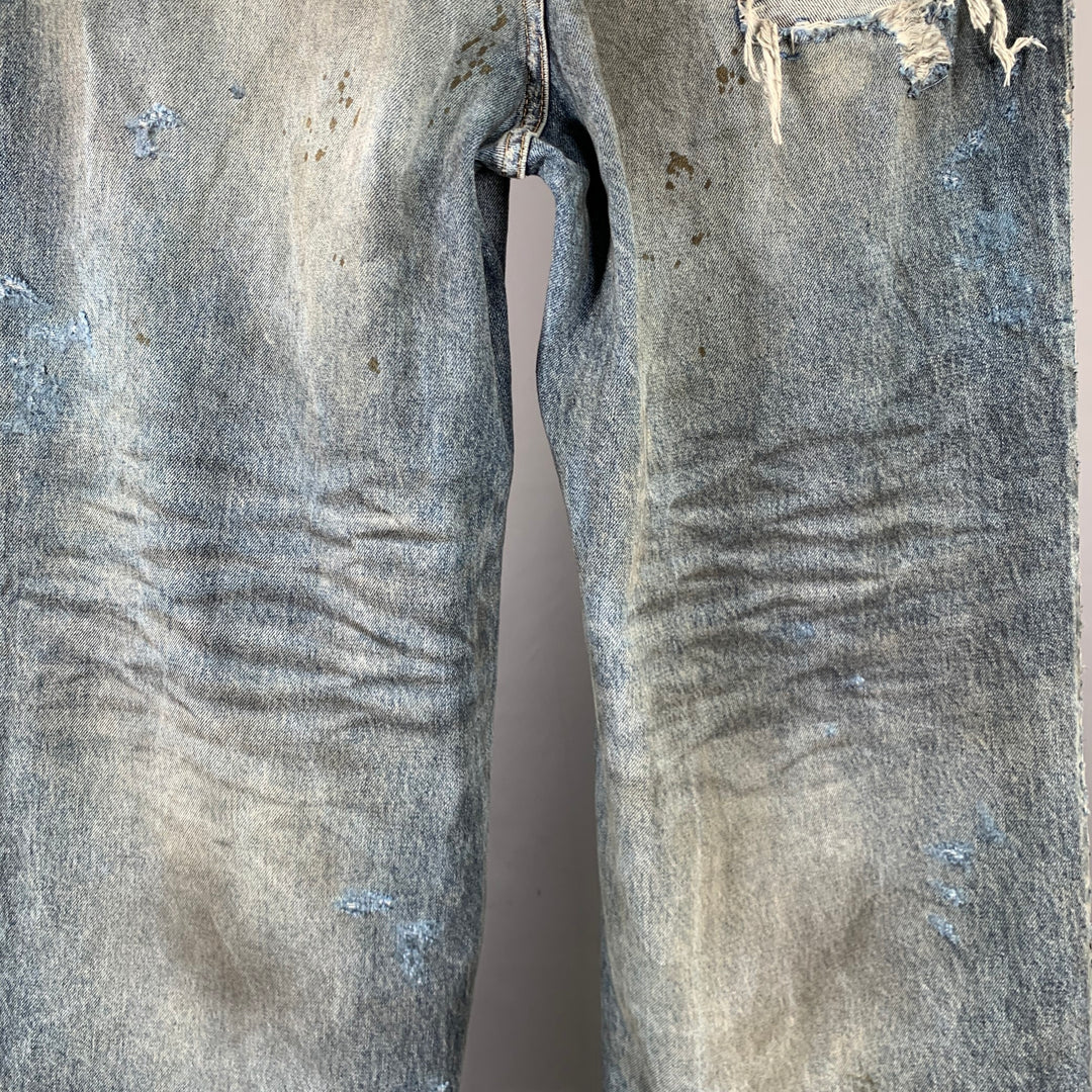 BALENCIAGA SS23 Size XS -Super Destroyed- Blue Grey Denim Drop Crotch Jeans