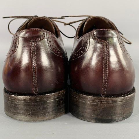 SALVATORE FERRAGAMO Size 10.5 Brown Perforated Leather Cap Toe Lace-Up Shoes