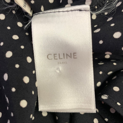 CELINE Size XS Black White Dots Viscose Button Up Long Sleeve Shirt