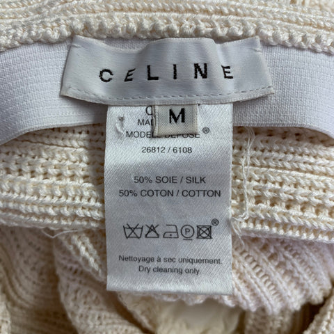 CELINE Size M Cream Silk Cotton Knit Elastic Waistband Maxi Skirt