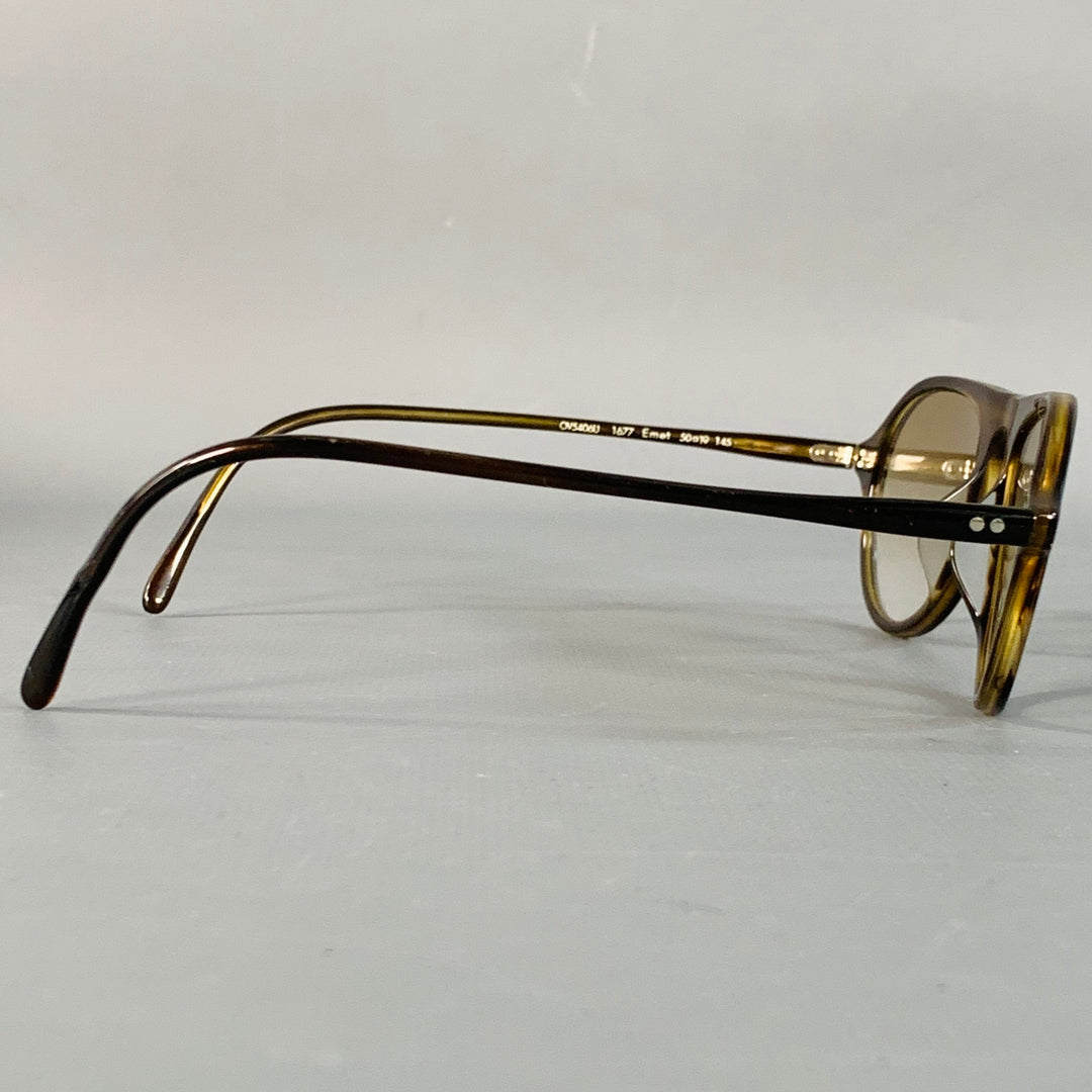 OLIVER PEOPLES Emet Brown Tortoiseshell Acetate Teardrop Sunglasses