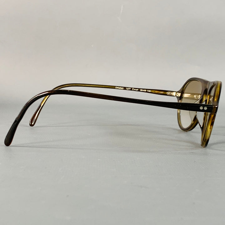 OLIVER PEOPLES Emet Brown Tortoiseshell Acetate Teardrop Sunglasses