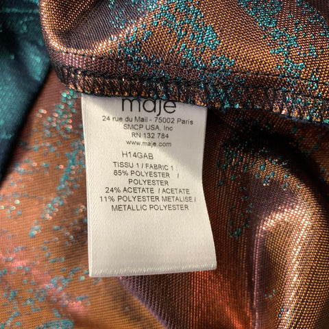 MAJE Size 2 Blue Gold Polyester Blend Abstract Scoop Neck Blouse