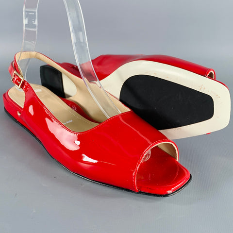 RON WHITE Size 6.5 Red Patent Leather Slingback Sandals