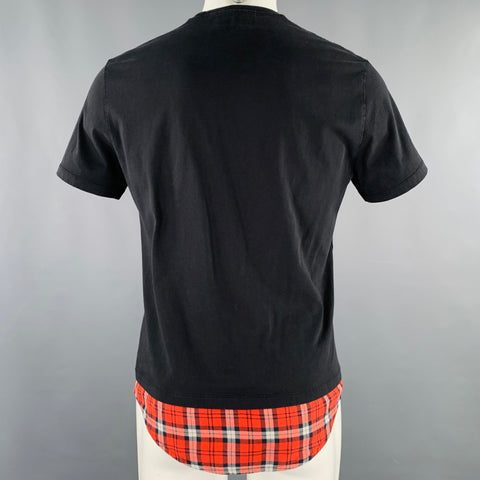 NEIL BARRETT Size M Black Red Mixed Fabrics Short Sleeve T-shirt