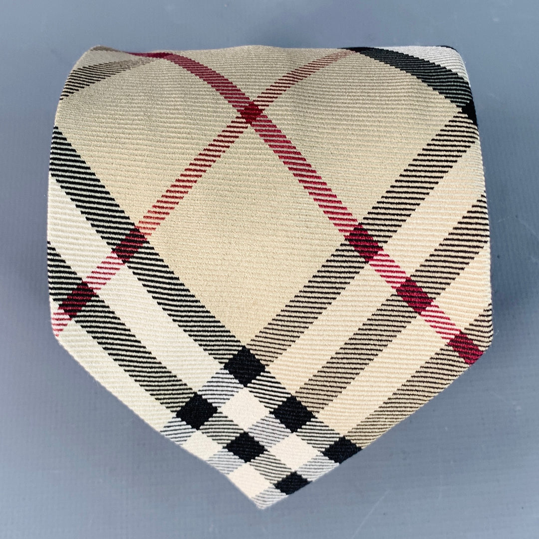 BURBERRY LONDON Nova Check Beige Red Black Plaid Silk Tie