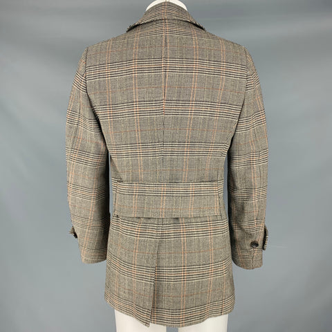 GUCCI Size 40 Tan Black Beige Plaid Wool Double Breasted Coat