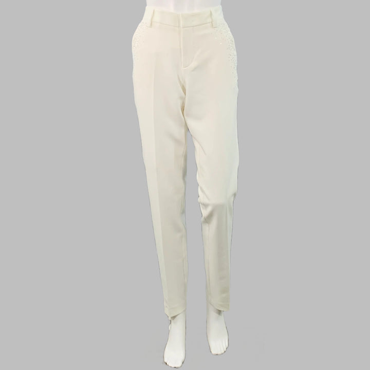 ZADIG & VOLTAIRE Size M Off White Polyester Blend Rhinestone Studded Peak Lapel Pantsuit