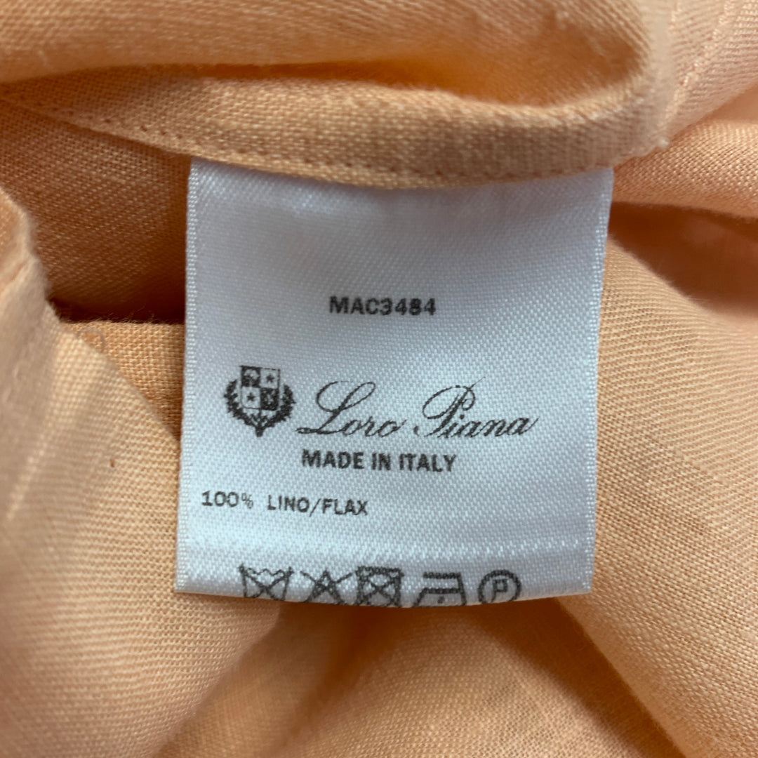 LORO PIANA Size M Orange Linen One Pocket Long Sleeve Shirt