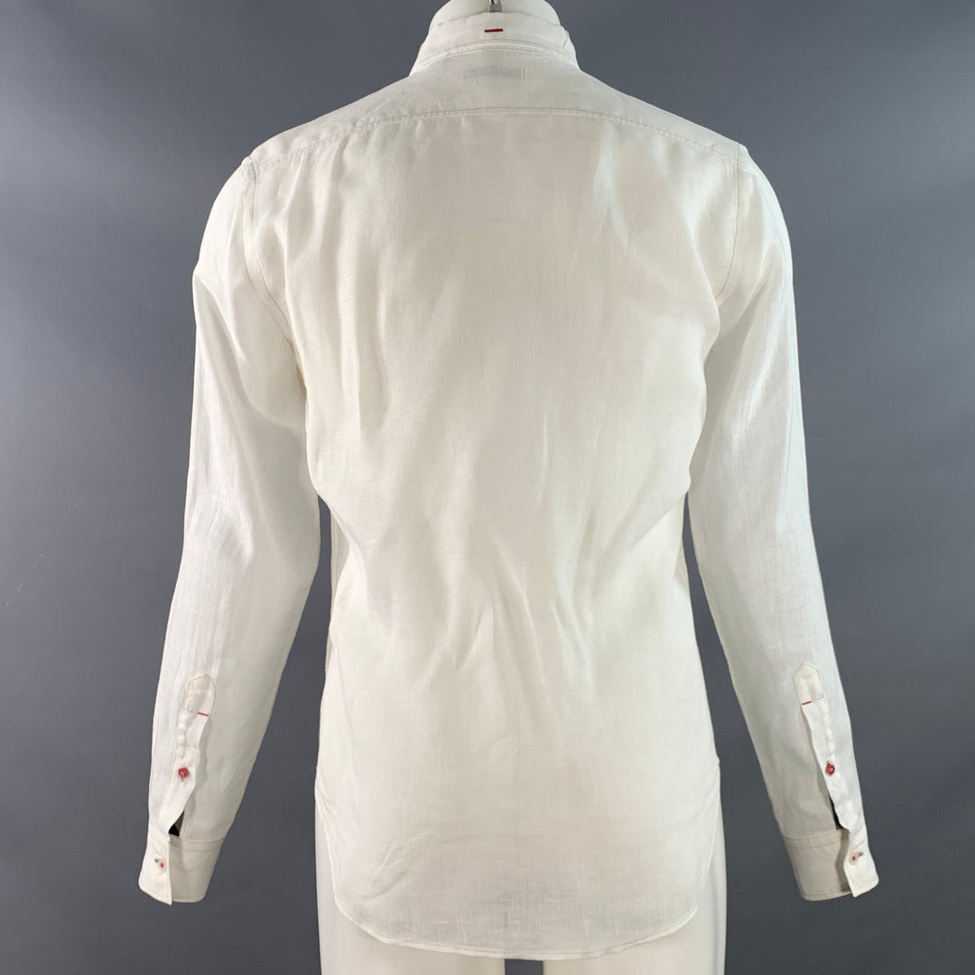 BURBERRY BRIT Size S White Taupe Contrast Stitch Button Down Collar Linen Long Sleeve Shirt